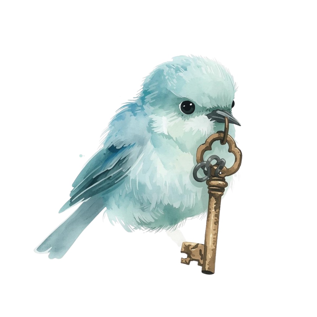 水彩画風・水色アンティーク小鳥クリップアートセットー10種(PNG形式)