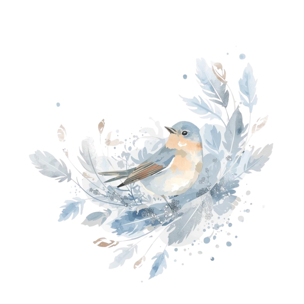 水彩画風・水色アンティーク小鳥クリップアートセットー10種(PNG形式)