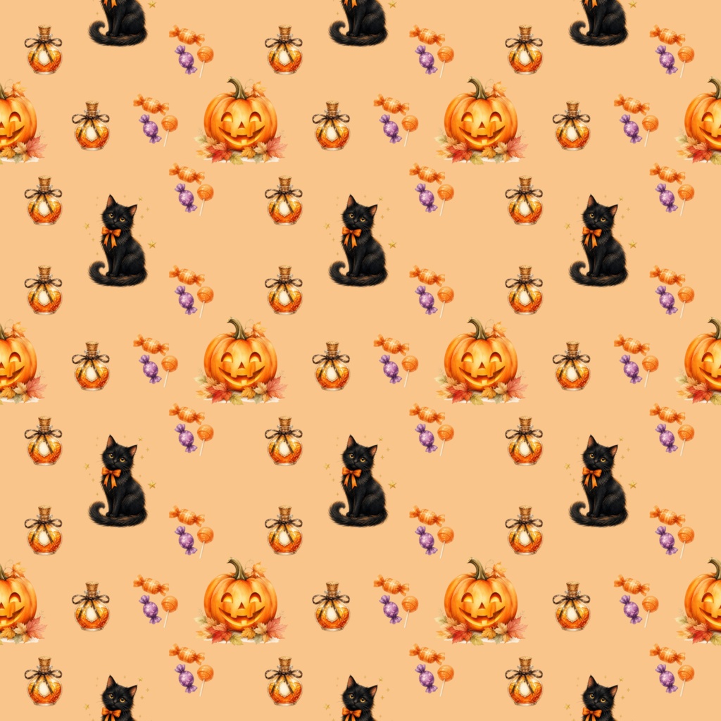 ハロウィン　デザインペーパー　黒猫