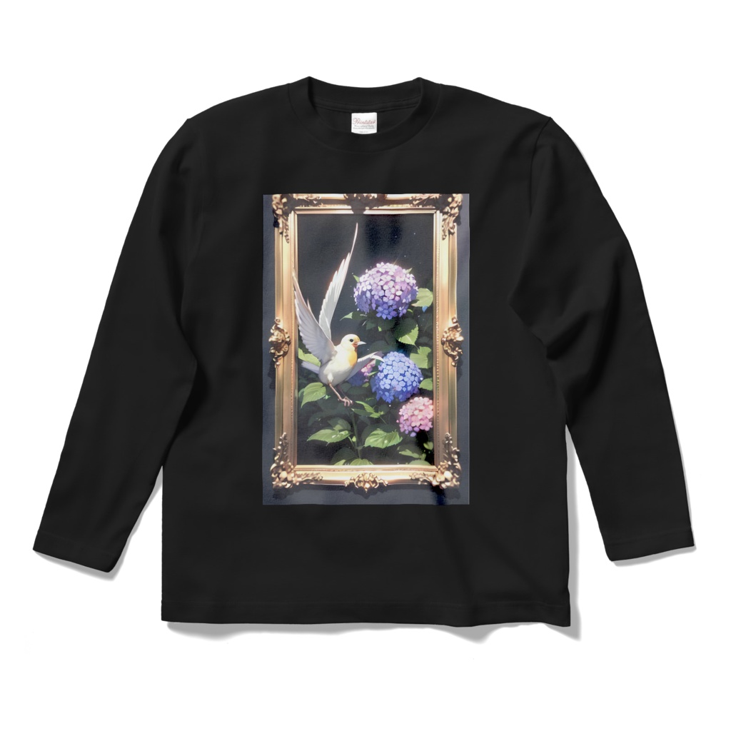 紫陽花と鳥　ロングスリーブシャツ
