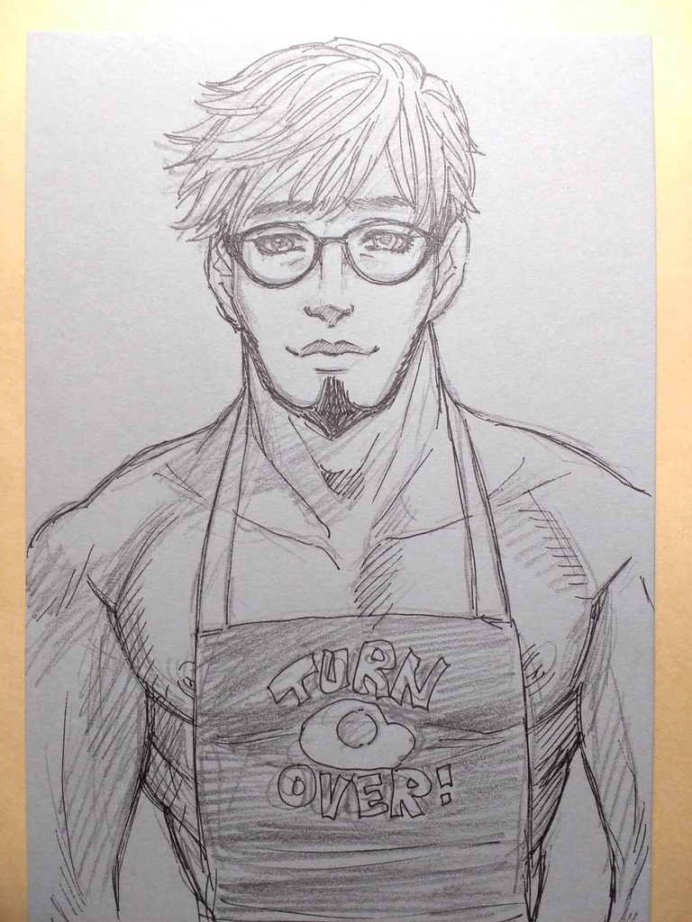 眠れない上司と眠れる棒　ハガキサイズアナログ原画