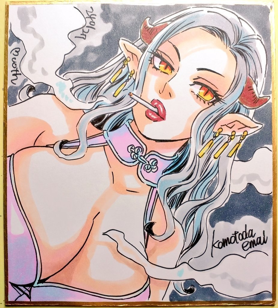 ミニ色紙アナログ原画１点許して！獄卒ちゃん