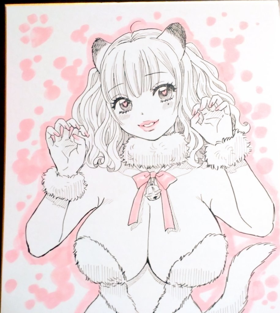 24cm×27cm色紙アナログ原画１点猫耳彼女