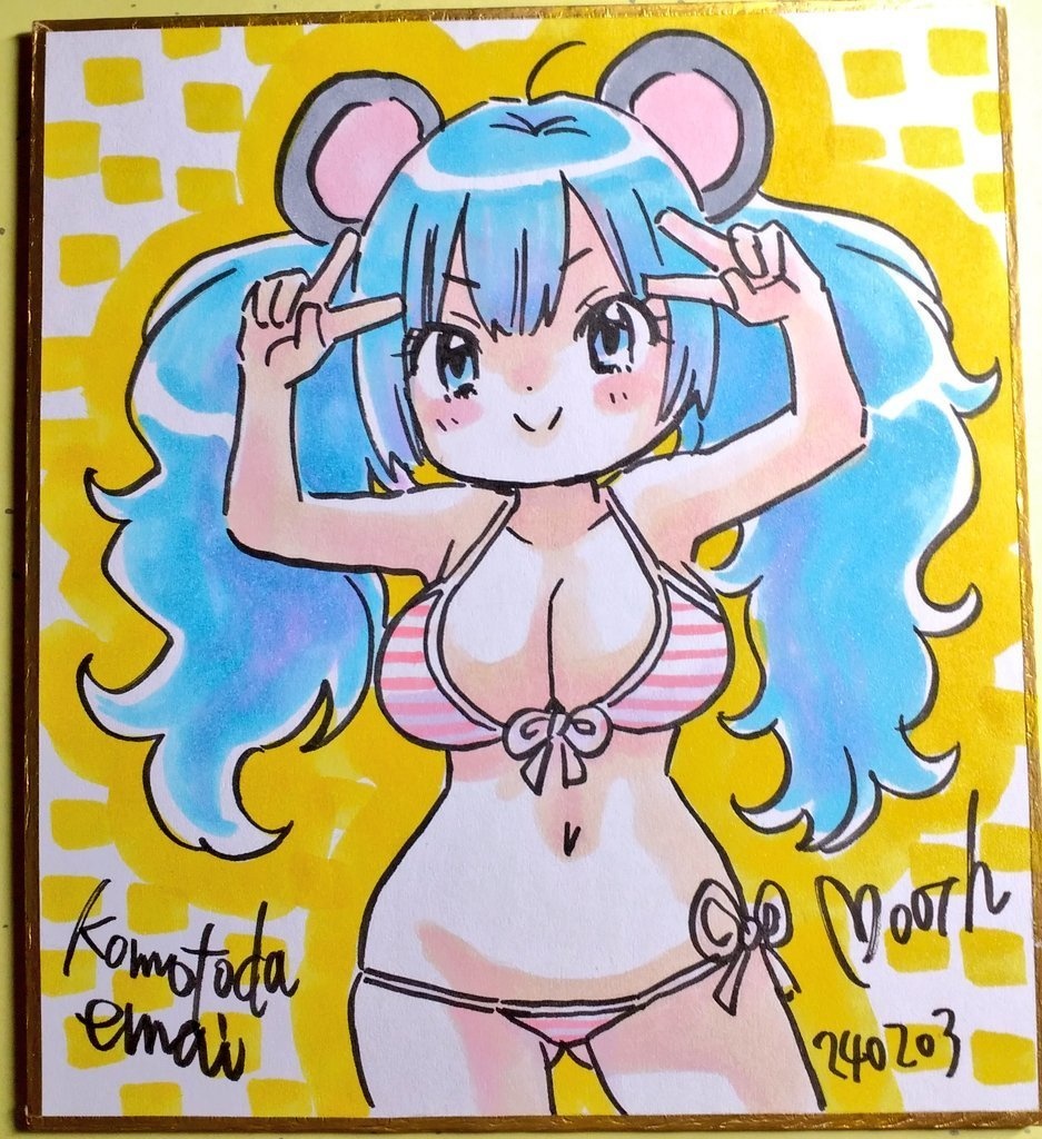 ミニ色紙アナログ原画１点ネズミちゃん