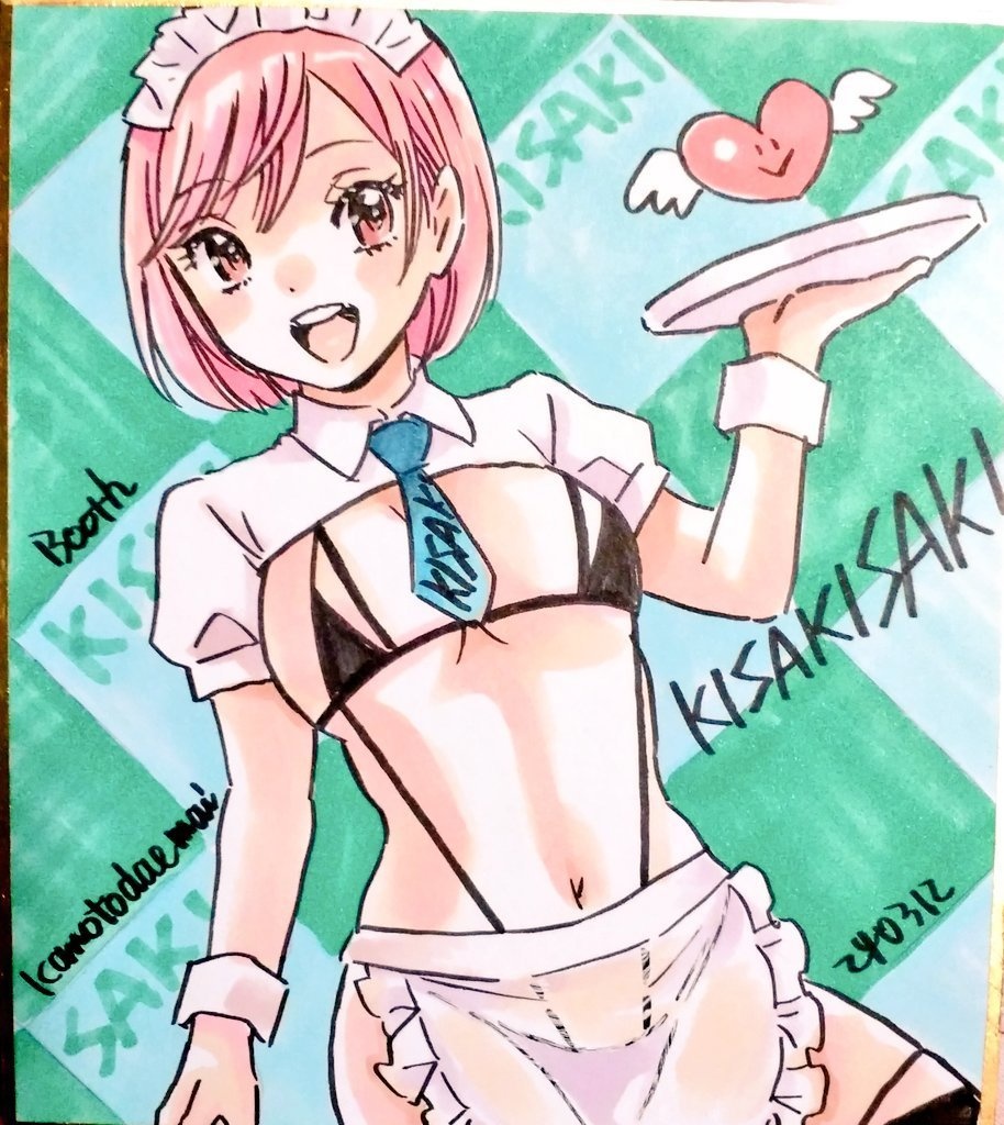 ミニ色紙アナログ原画１点メイドな樹咲早姫