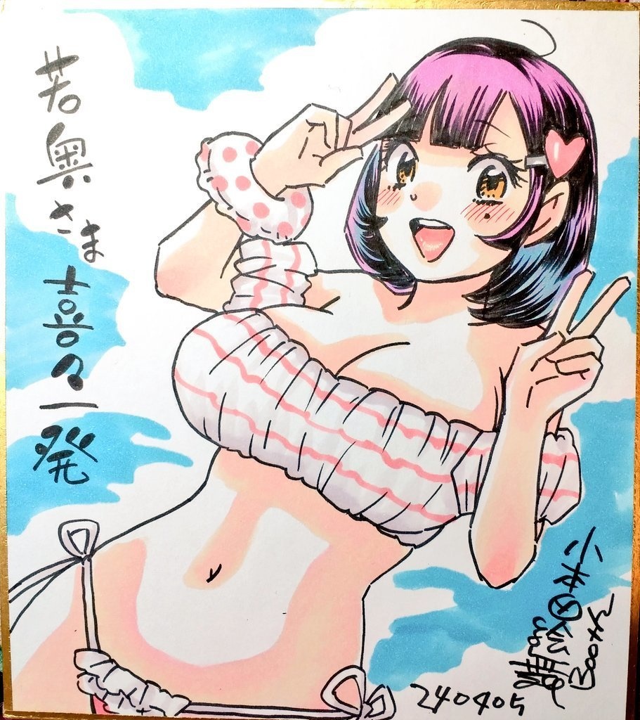 ミニ色紙アナログ原画１点ピース小鳥ちゃん