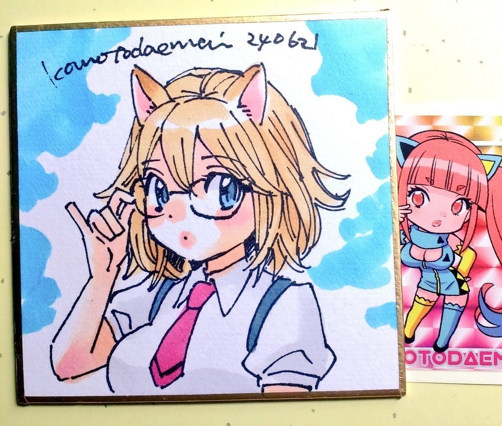 豆色紙アナログ原画１点キツネJK