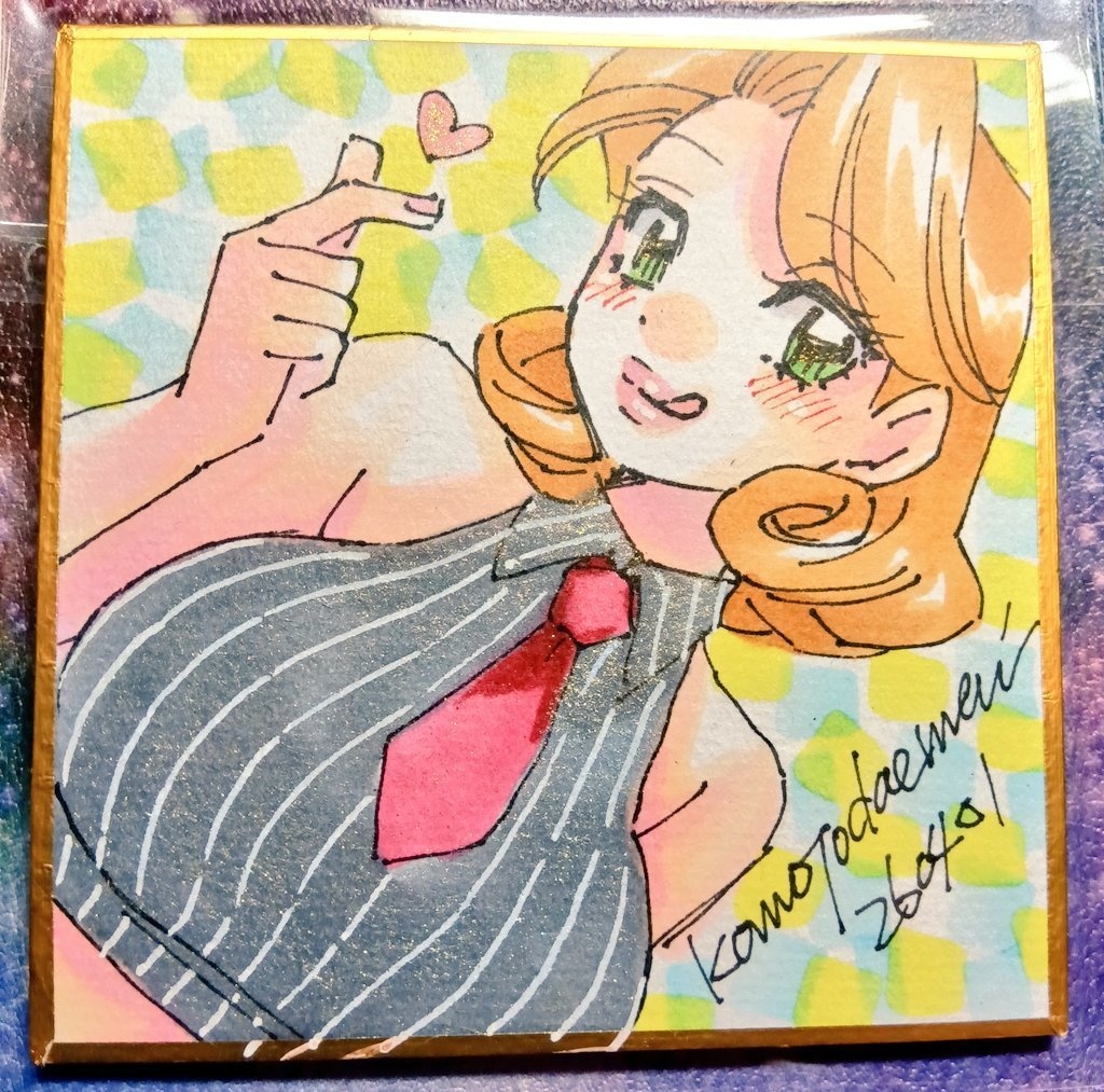 豆色紙75ｍｍ四方　アナログ手描き1点物原画　みさぴょん