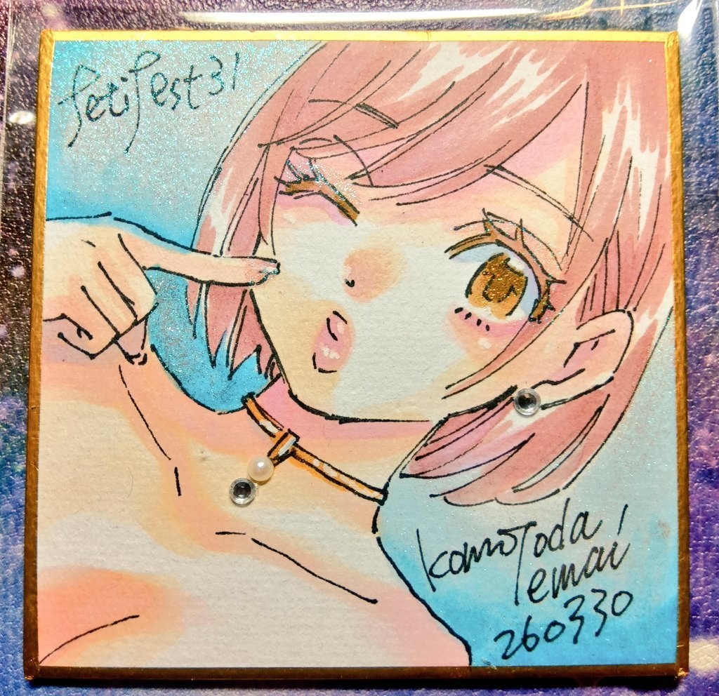 豆色紙75ｍｍ四方　アナログ手描き1点物原画　ウインク