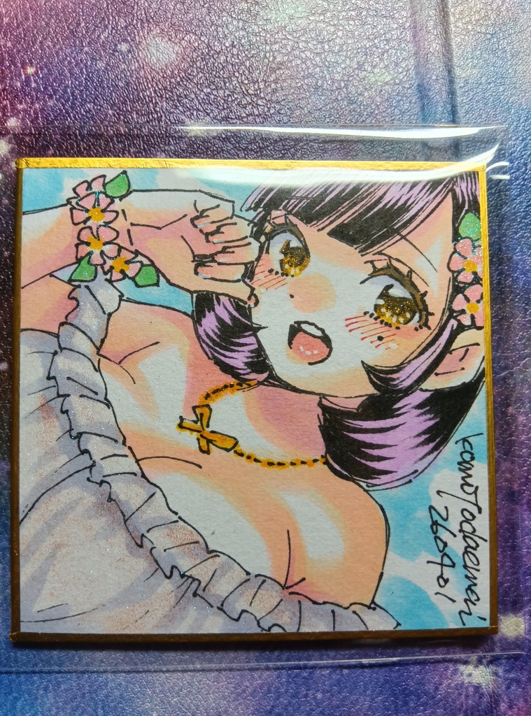 豆色紙75ｍｍ四方　アナログ手描き1点物原画　小鳥②