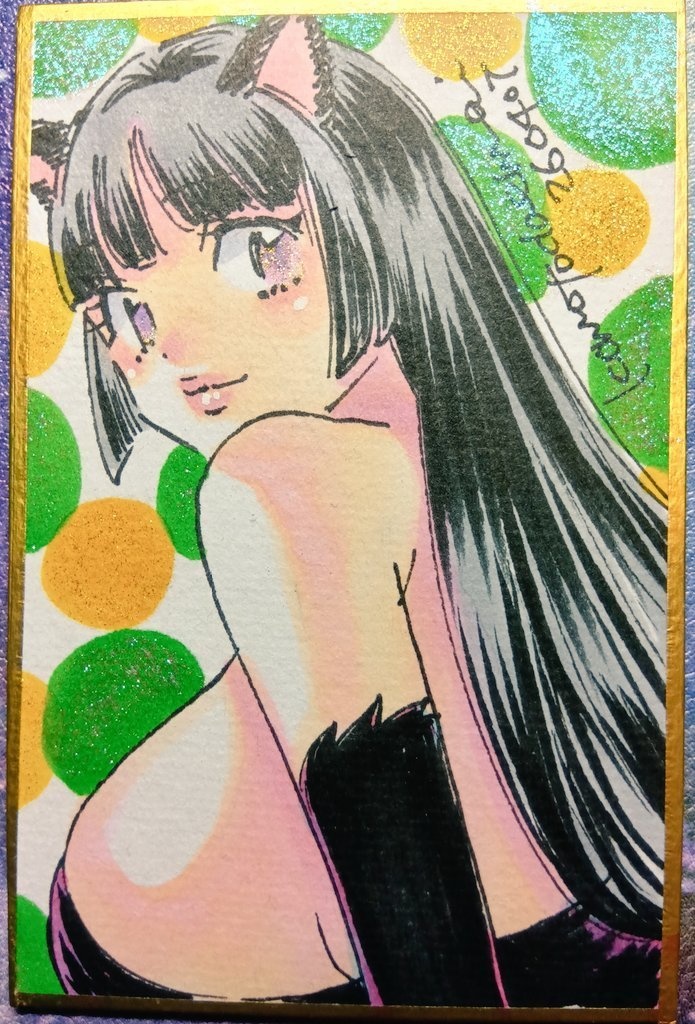 豆色紙90×60ｍｍアナログ手描き1点物原画　ニャア