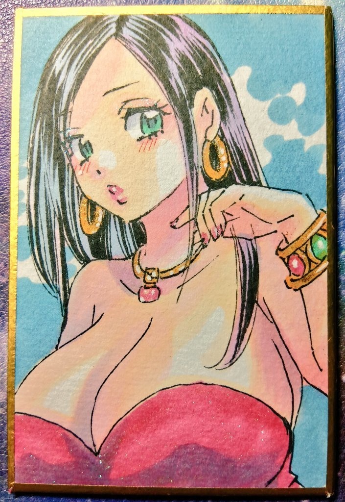 豆色紙90×60mmアナログ手描き1点物原画 バブルちゃん