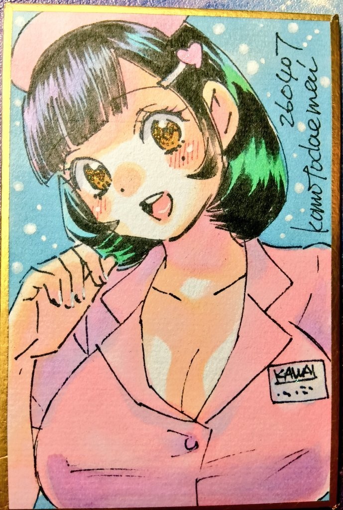 豆色紙90×60ｍｍアナログ手描き1点物原画　ナース小鳥