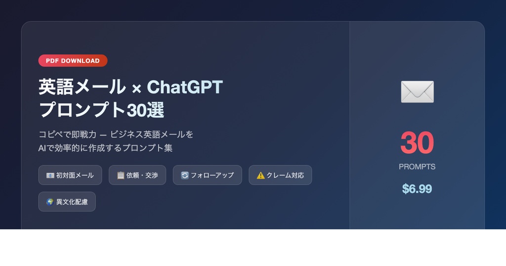 英語メール×ChatGPT プロンプト30選｜コピペで即戦力ビジネスメール