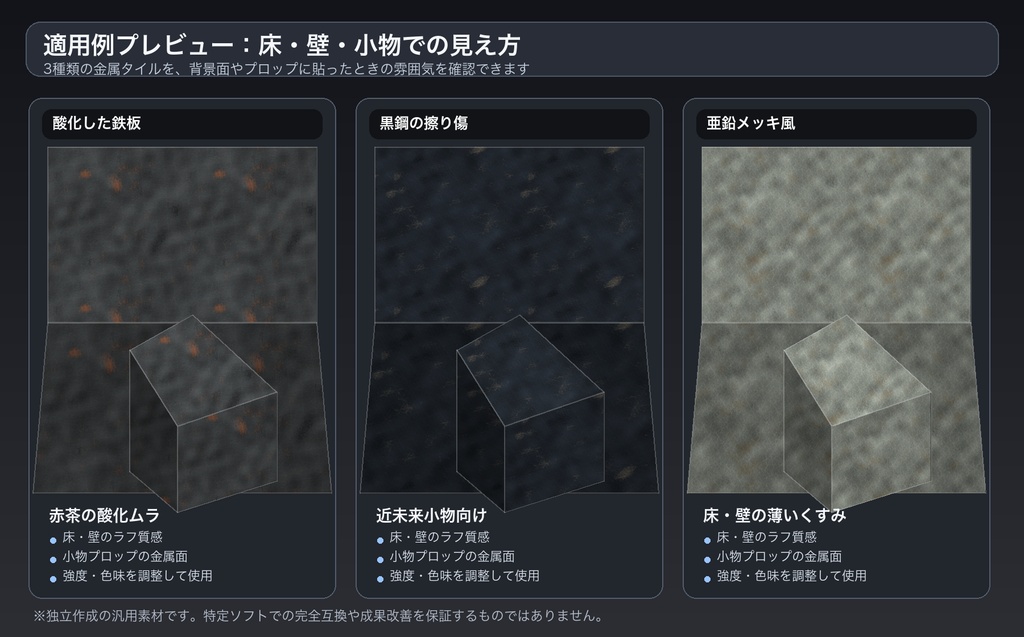 3D制作用 PBRグランジ金属テクスチャタイル小パック