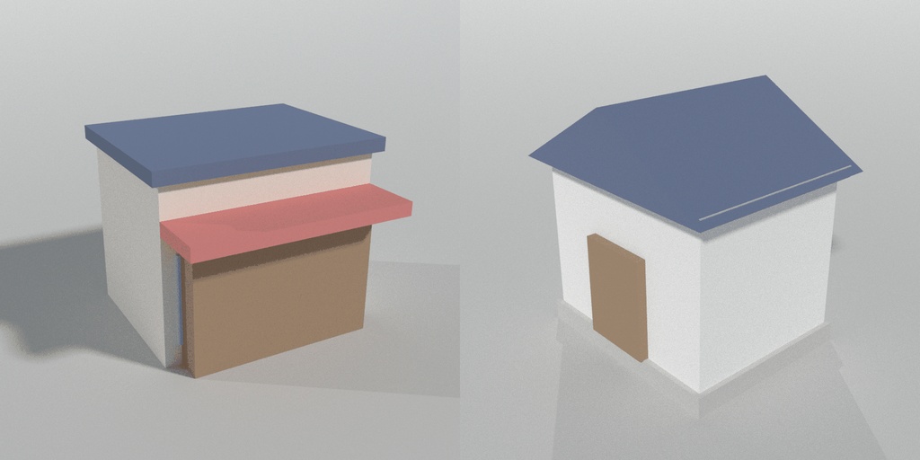【無料】ローポリ 建物 2種 お試し｜商店・蔵（glTF / FBX・テクスチャなし・商用可）