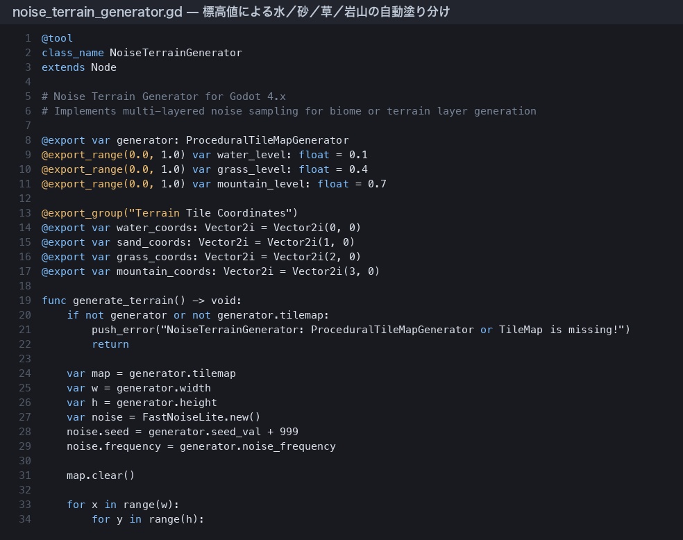 Godot 4向け タイルマップ自動生成スクリプト2種|ノイズ地形・ダンジョン生成(@tool / エディタ上プレビュー)