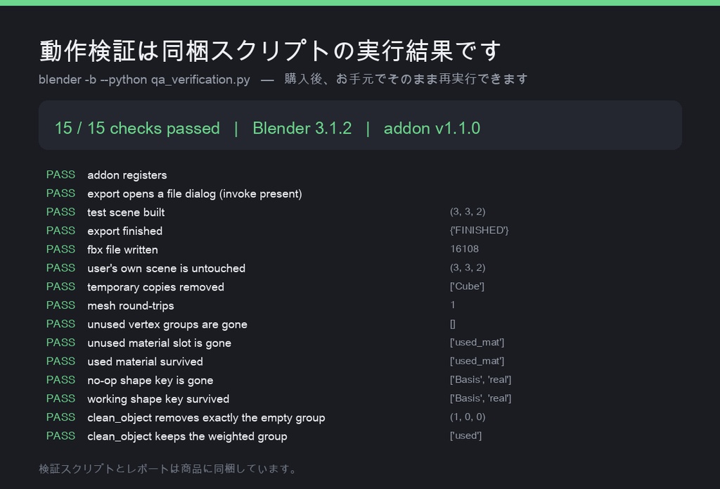 【Blenderアドオン】FBX Export Cleaner|未使用の頂点グループ・シェイプキー・マテリアルスロットを掃除してからFBX出力(非破壊・Blender3.0+・CC0)