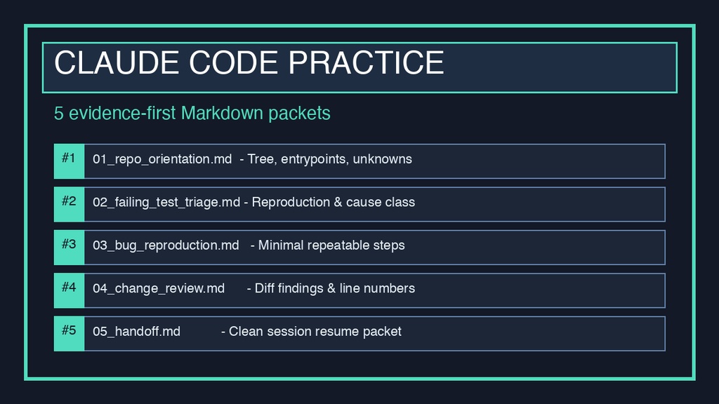 Claude Code 実践パケット 5種|調査・失敗切り分け・再現・レビュー・引継ぎ