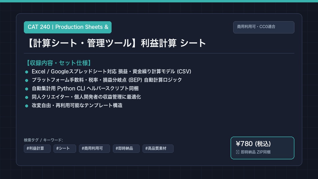 【計算シート・管理ツール】同人・個人開発の利益計算＆資金繰り管理シート