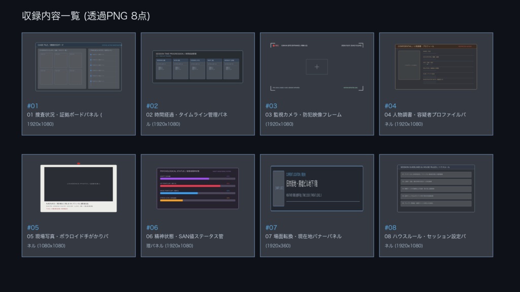 現代捜査・事件調査 TRPG ココフォリア部屋パネル&スクリーン素材集 8点