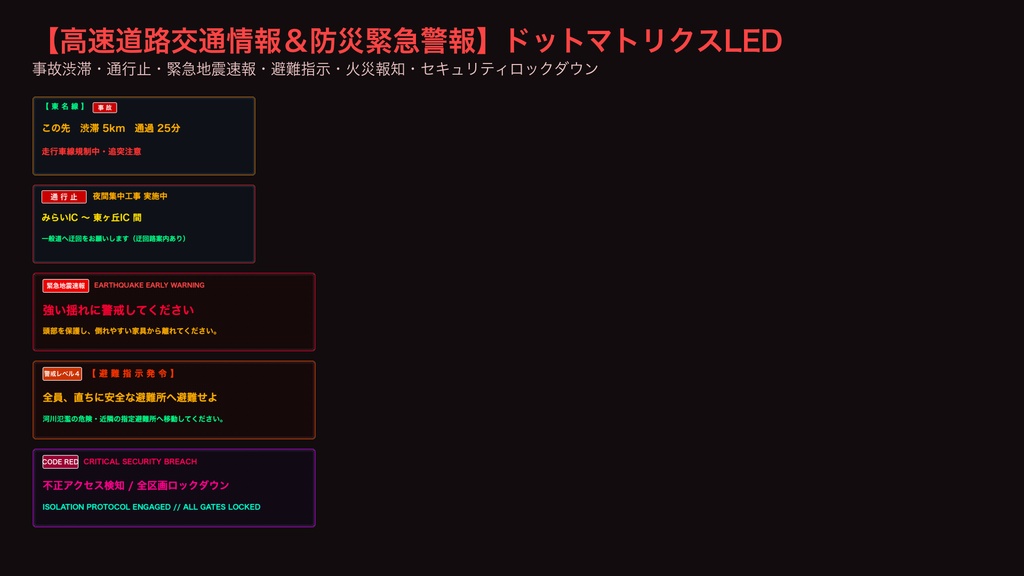 【電光掲示板 素材】LED電光掲示板・駅発車標・案内表示板素材パック 24点|透過PNG&編集可能SVG|TRPG・配信・ゲーム制作向け・商用利用可