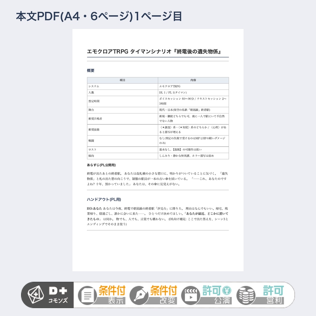 【エモクロアTRPG】タイマンシナリオ『終電後の遺失物係』|60〜90分・戦闘なし・ロストなし