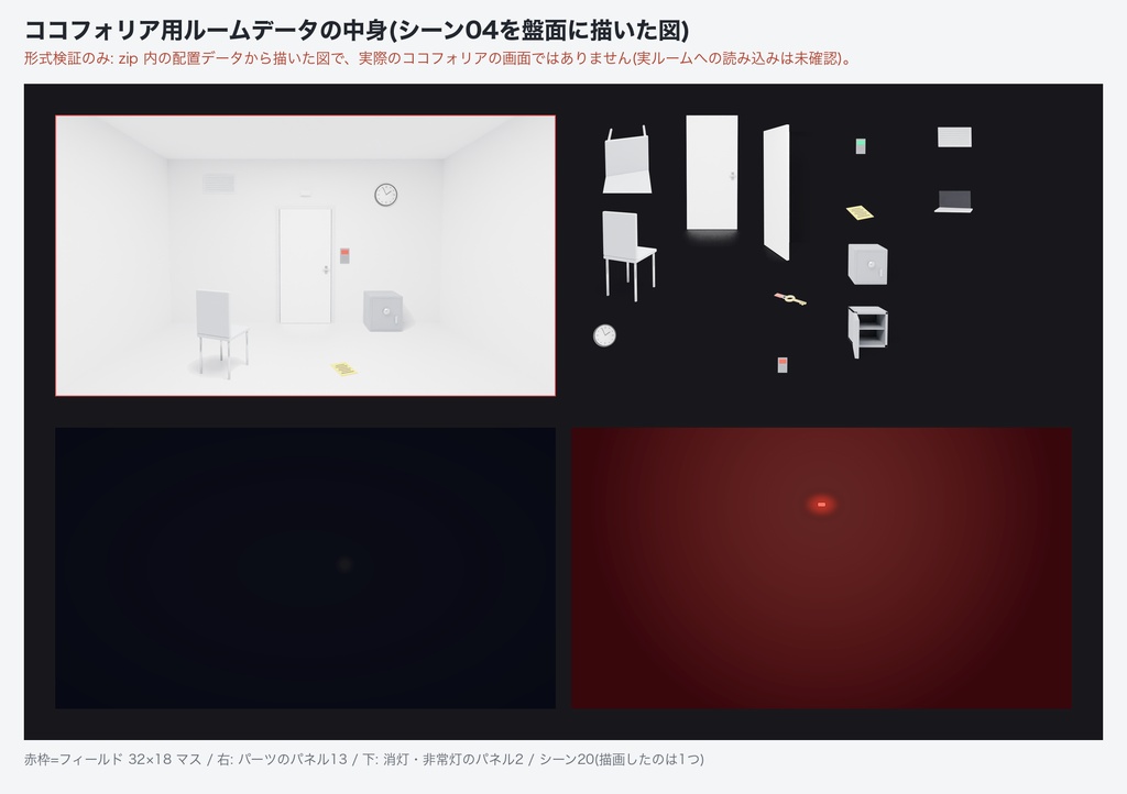 白い部屋 ビルダー一式|同じカメラで描いた部屋6種+透過PNGパーツ90点+組み上がり背景120枚+ココフォリア用ルームデータ|シナリオ同梱OK