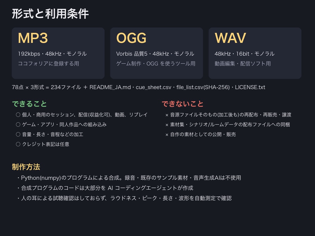 TRPG 判定の進行演出 効果音 78点|対抗判定・連続判定・振り直し・ボーナス/ペナルティ・溜め→開示|ココフォリア カットイン設定表つき・WAV+MP3+OGG・無料サンプルあり