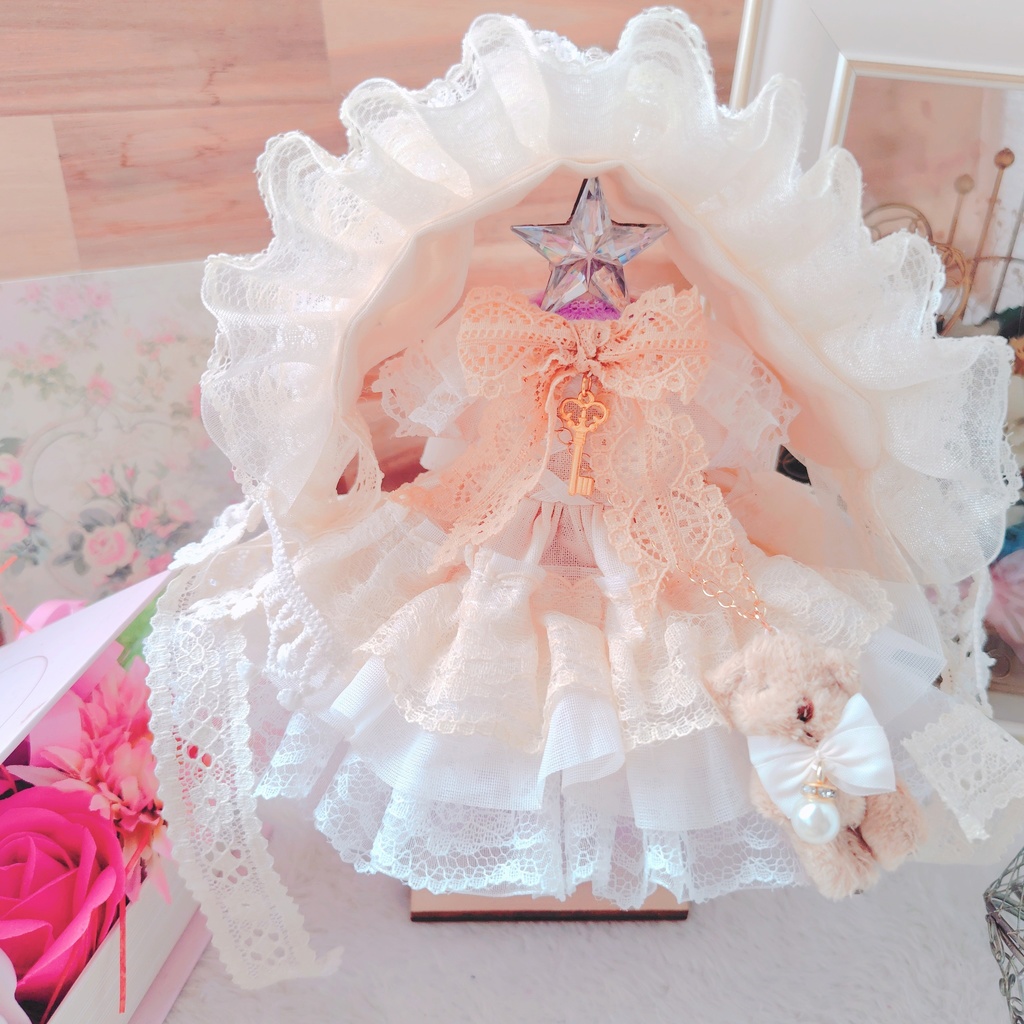 【OPEN記念価格】 くまさんチャーム付き 珈琲染め ドレス 16cm ぬい服