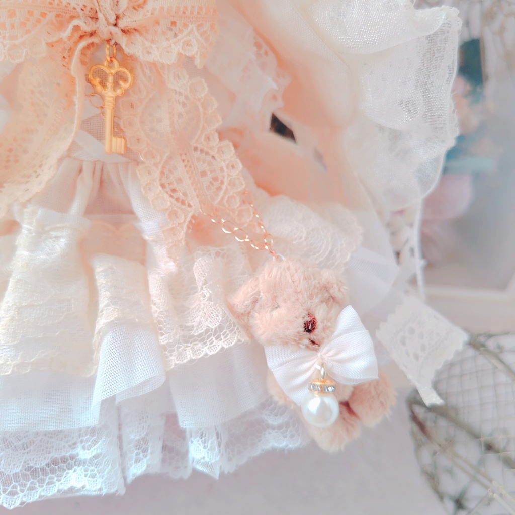 【OPEN記念価格】 くまさんチャーム付き 珈琲染め ドレス 16cm ぬい服