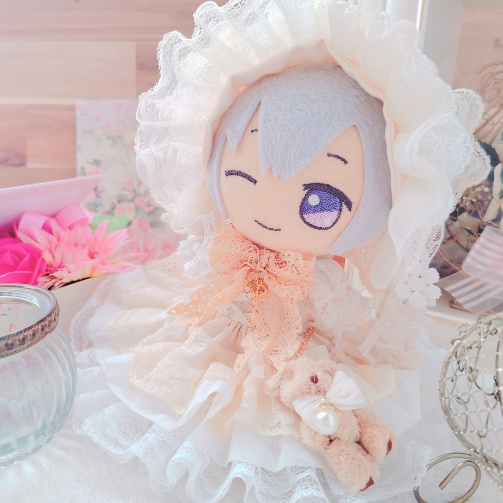 【OPEN記念価格】 くまさんチャーム付き 珈琲染め ドレス 16cm ぬい服