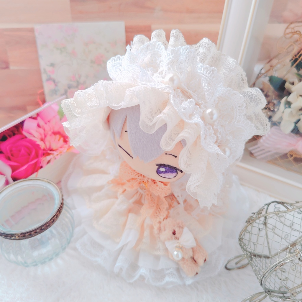 【OPEN記念価格】 くまさんチャーム付き 珈琲染め ドレス 16cm ぬい服