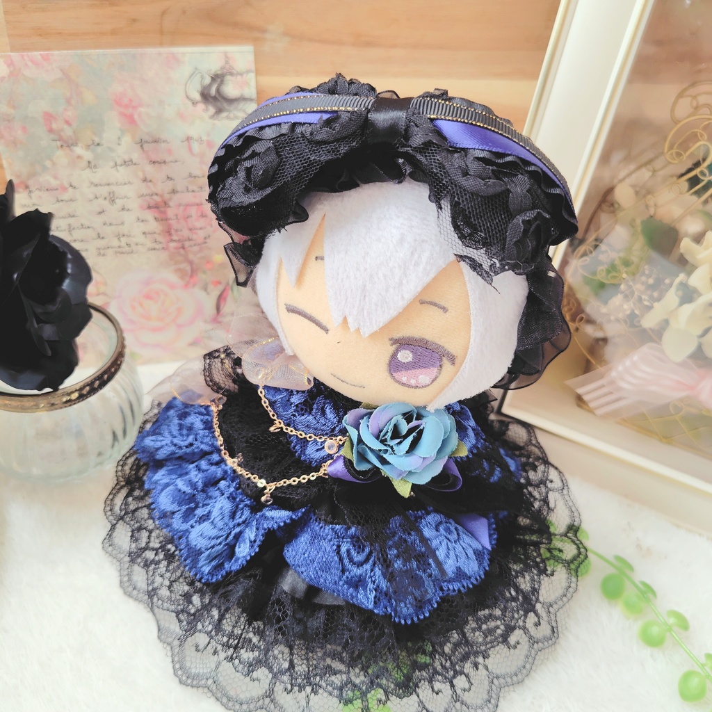 №09-120 ダークブルー☓ゴールド ドレス 16cm ぬい服