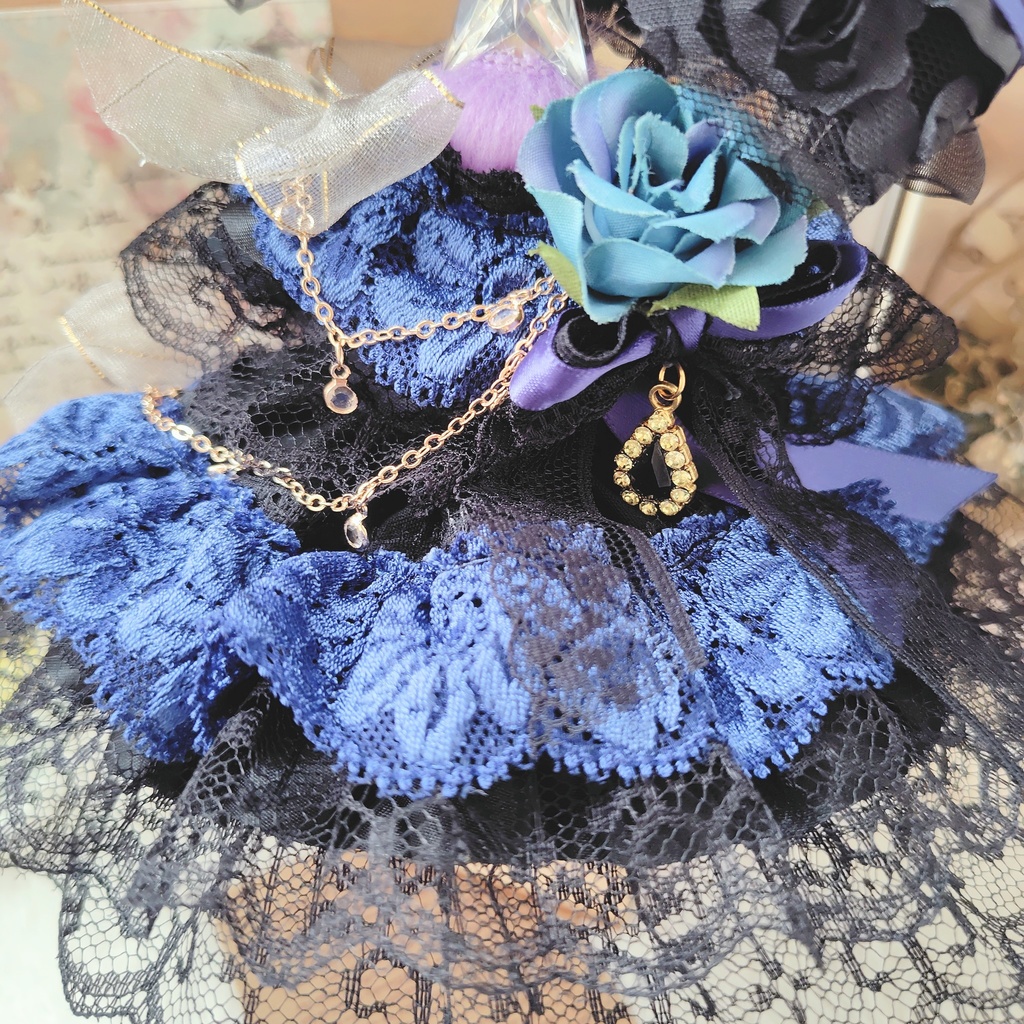 №09-120 ダークブルー☓ゴールド ドレス 16cm ぬい服