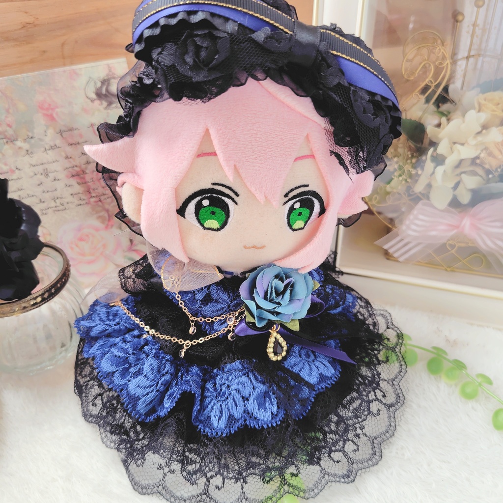 №09-120 ダークブルー☓ゴールド ドレス 16cm ぬい服