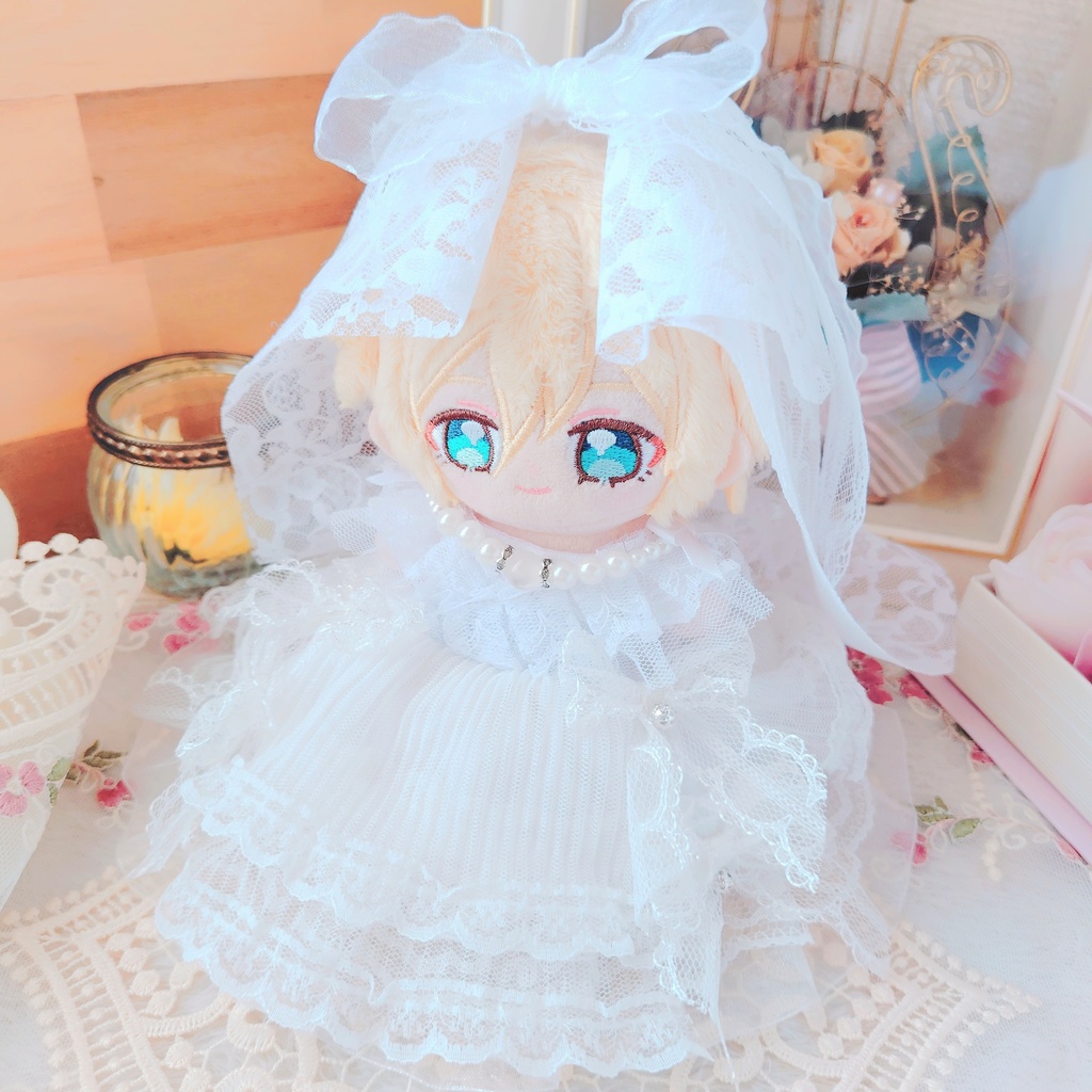 №B03-04 ウェディング　ショートマリアヴェール　ドレス　１６cm　ぬい服