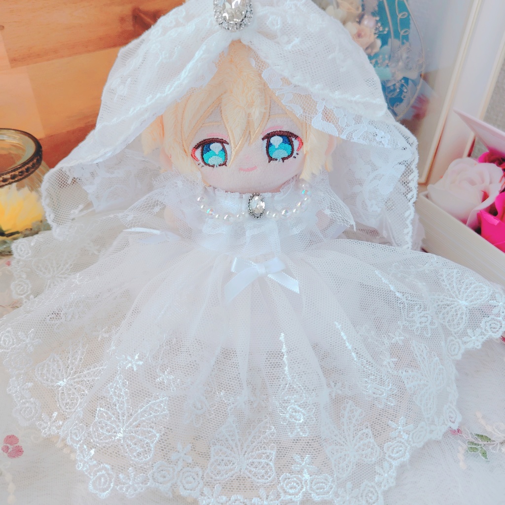 №B03-05 ウェディング　ロングチュール　ドレス　１６cm　ぬい服