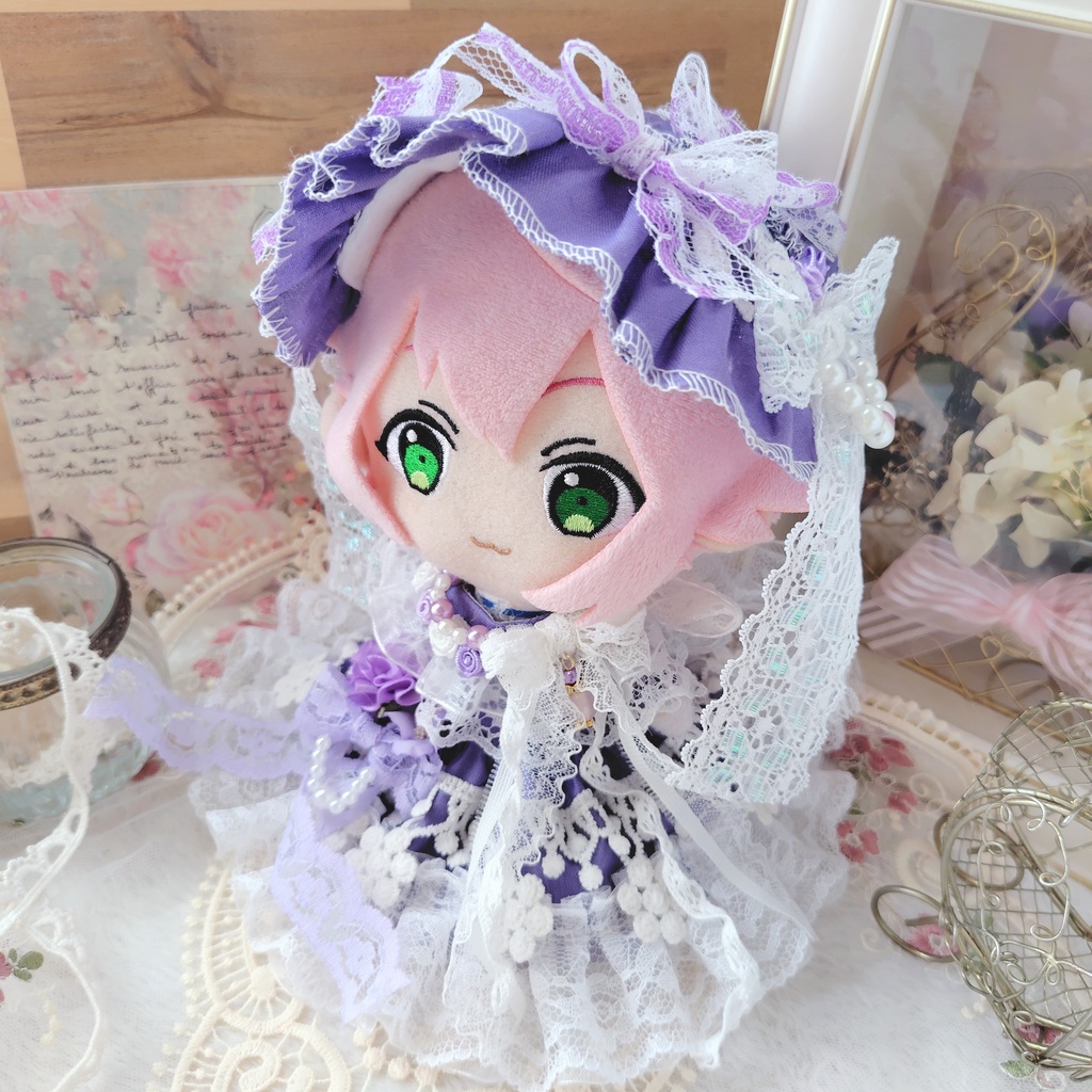 №B03-06 パープルFlower ドレス 16cm ぬい服