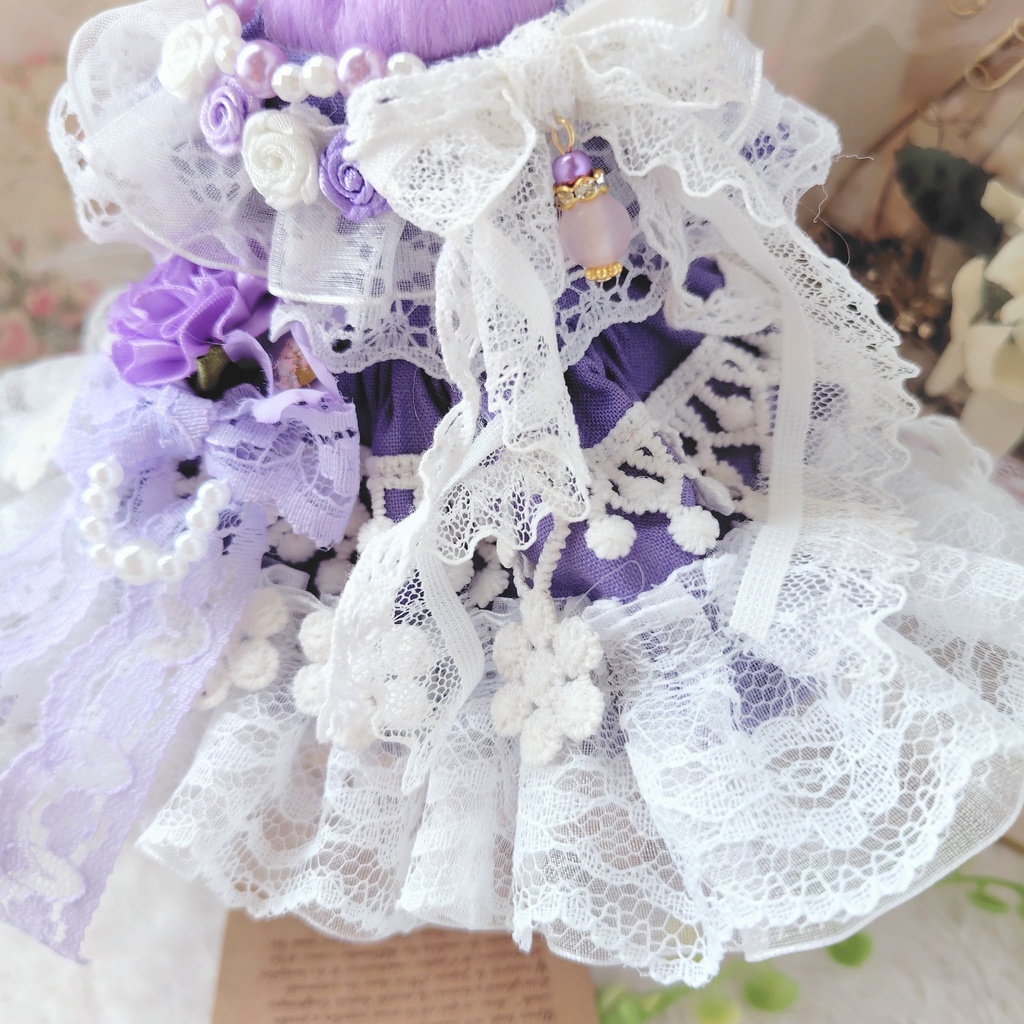 №B03-06 パープルFlower ドレス 16cm ぬい服