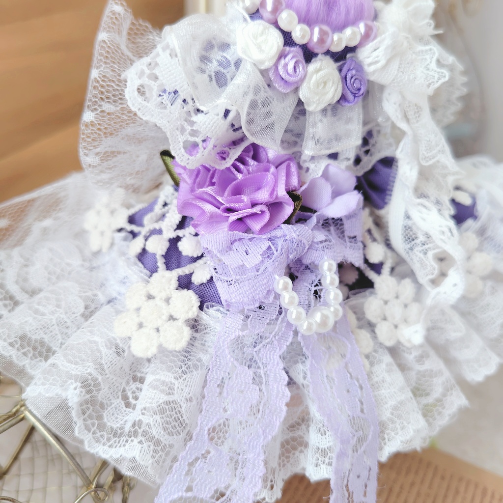 №B03-06 パープルFlower ドレス 16cm ぬい服