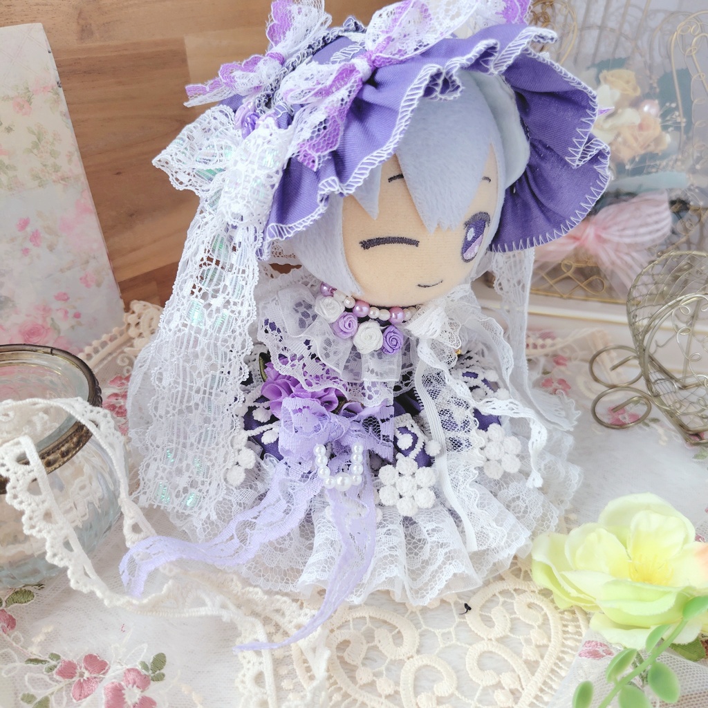 №B03-06 パープルFlower ドレス 16cm ぬい服