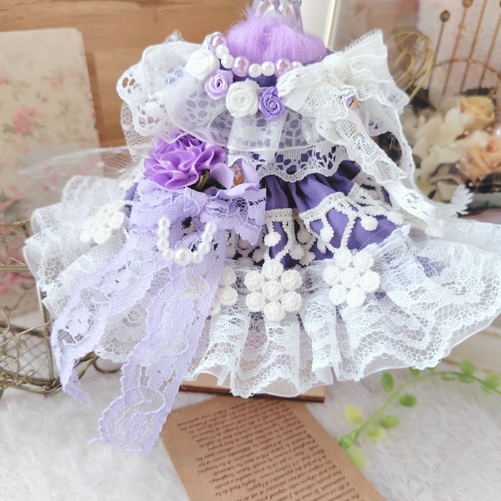 №B03-06 パープルFlower ドレス 16cm ぬい服