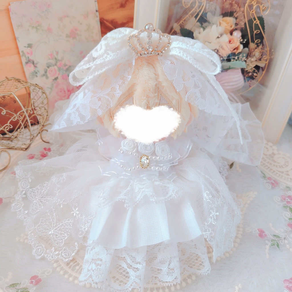 №B04-07 ティアラヴェール　ウェディング　ロングチュール　ドレス　１６cm　ぬい服