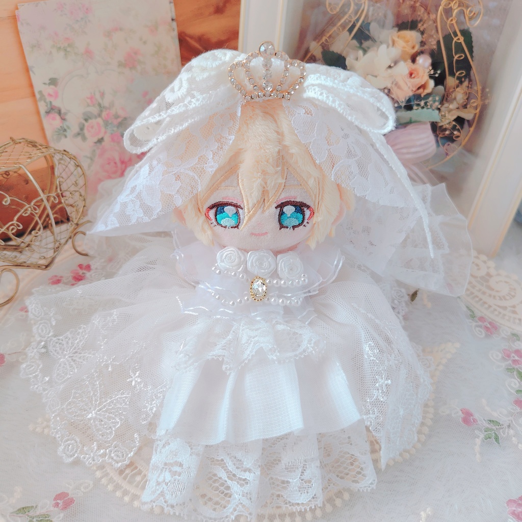 №B04-07 ティアラヴェール ウェディング ロングチュール ドレス 16cm ぬい服