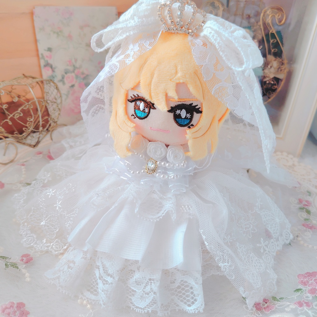 №B04-07 ティアラヴェール ウェディング ロングチュール ドレス 16cm ぬい服