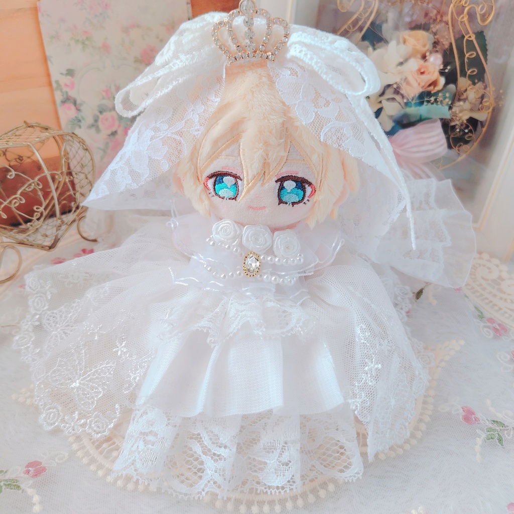№B04-07 ティアラヴェール ウェディング ロングチュール ドレス 16cm ぬい服