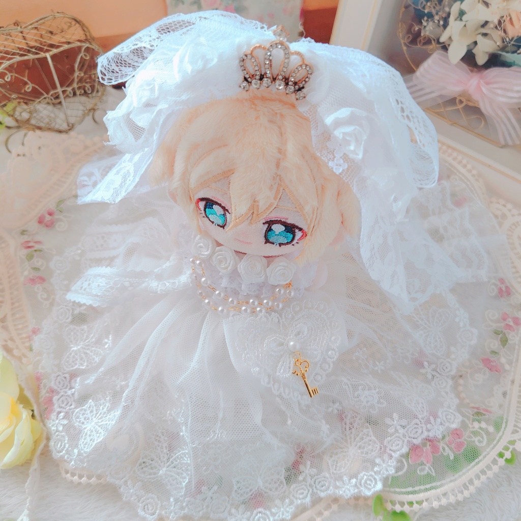 №B04-08 ティアラ ロングヴェール ウェディング ロングチュール ドレス 16cm ぬい服