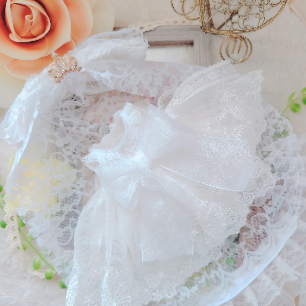 №B04-08 ティアラ ロングヴェール ウェディング ロングチュール ドレス 16cm ぬい服