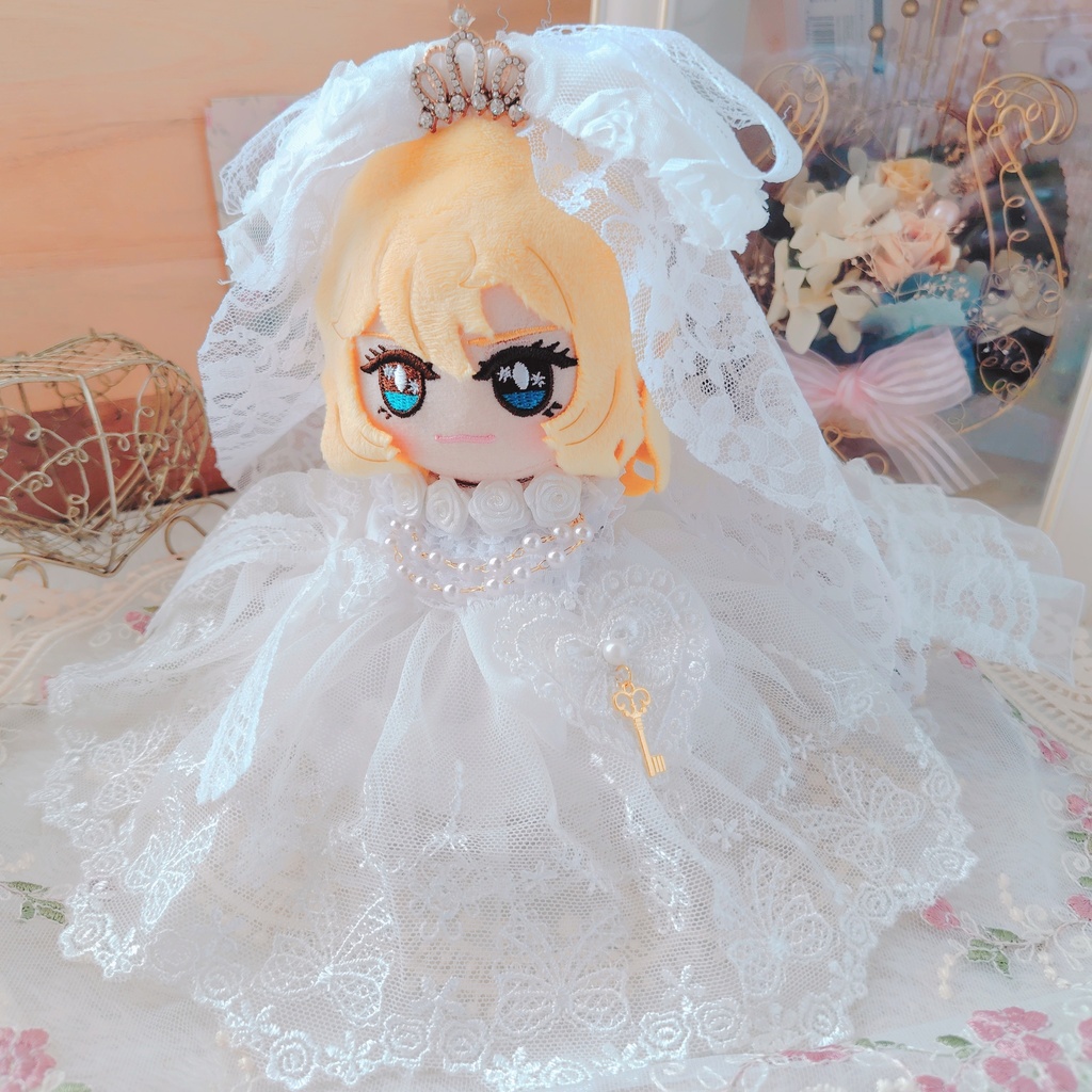 №B04-08 ティアラ ロングヴェール ウェディング ロングチュール ドレス 16cm ぬい服